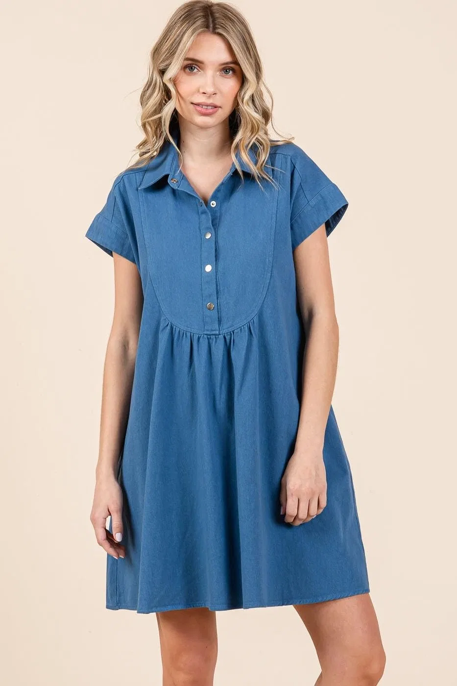 Женское мини-платье с воротником и пуговицами Twill Short Sleeve Collared Mini Dress, Denim — фото 2