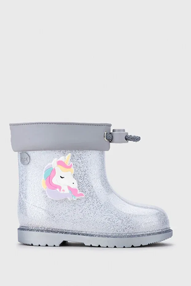 Детские сапоги для девочек блестящие Igor bimbi unicornio glitter kids rain boot w10339 Igora Spor, Silver — фото 2