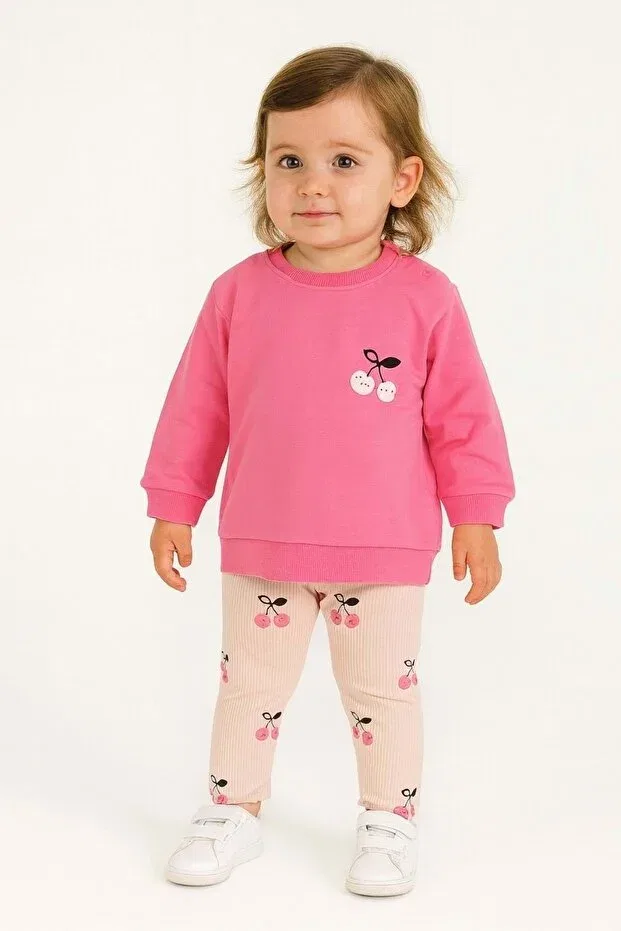 Детский комплект из свитшота и брюк с принтом Cherry Printed Tracksuit Set Ww Waka Waka Kids Store, Pink