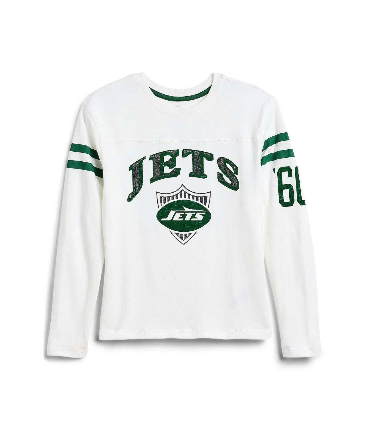 Футболка с длинными рукавами в полоску с кокеткой NFL New York Jets (для маленьких и больших детей) Junk Food Clothing Kids, Vintage White