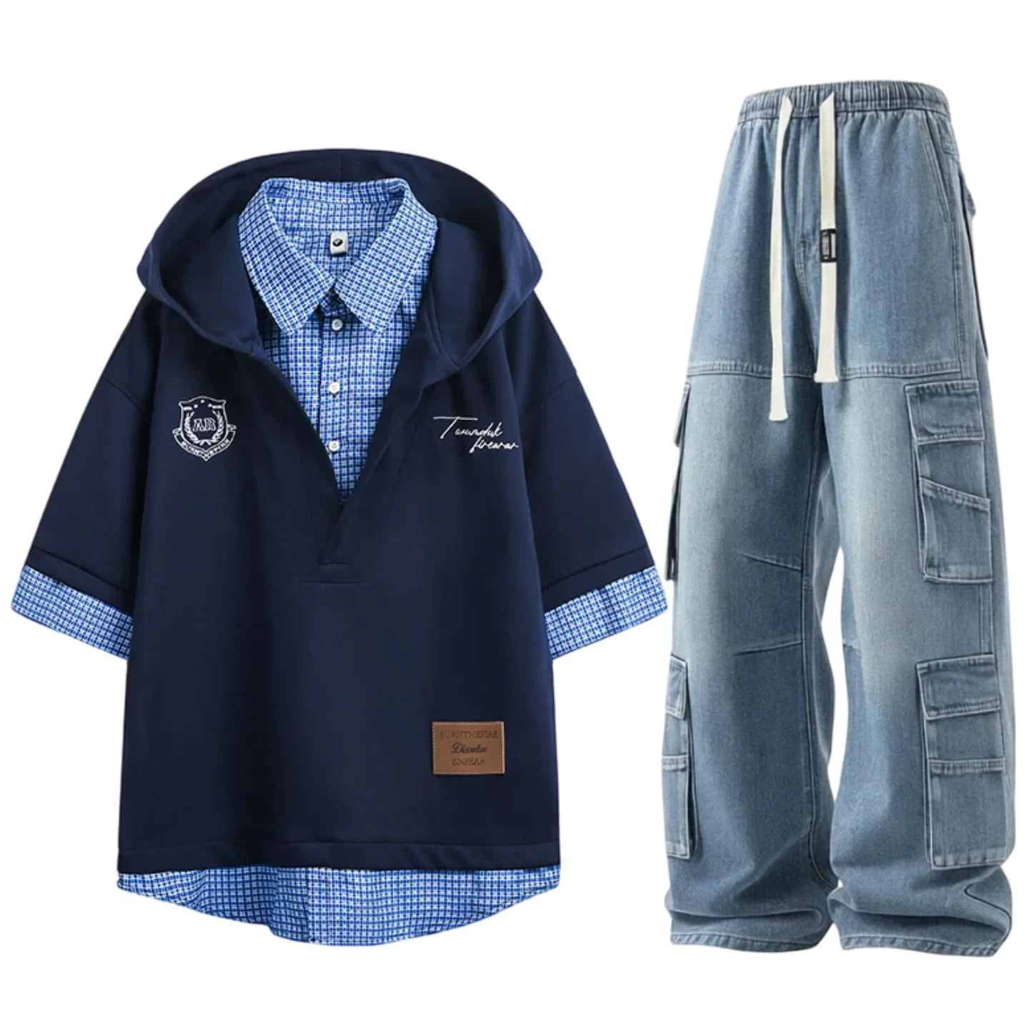 Детский спортивный комплект с капюшоном Navy Blue Short-Sleeved+Blue Pants, GWAF, Navy Blue/Blue