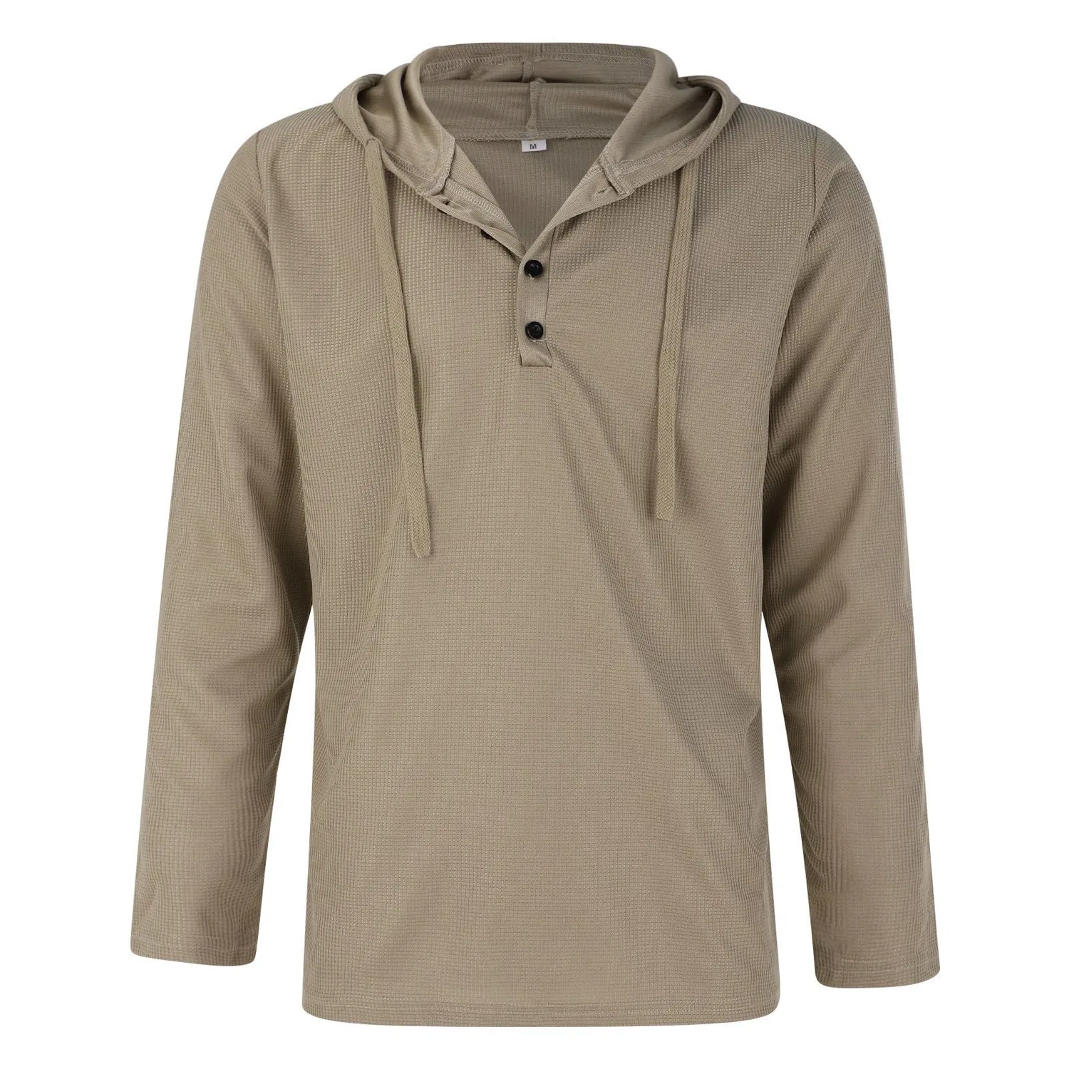 Мужской худи с принтом Honeycomb Drawstring Pullover Button Muscle Fit Long Sleeve, Dark Khaki — фото 4