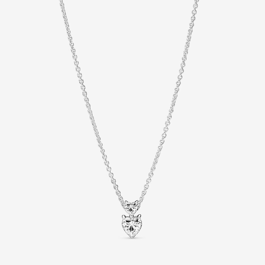 

Колье Pandora Double Heart Pendant Sparkling, серебро