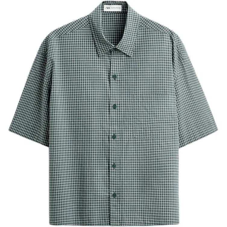 Рубашка мужская с отложным воротником, ZARA, Green