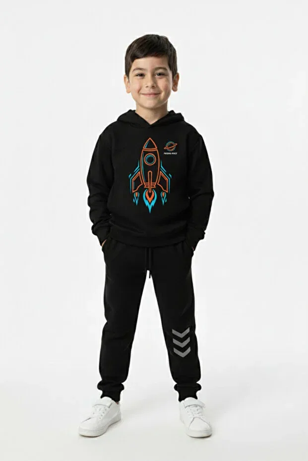 Детское худи для девочек с принтом Galactic Adventurer Premium Kids Hoodie with Pockets and Drawstring Premium Compact Sweatshirt Tracksuit Set Let'S Wear, Black