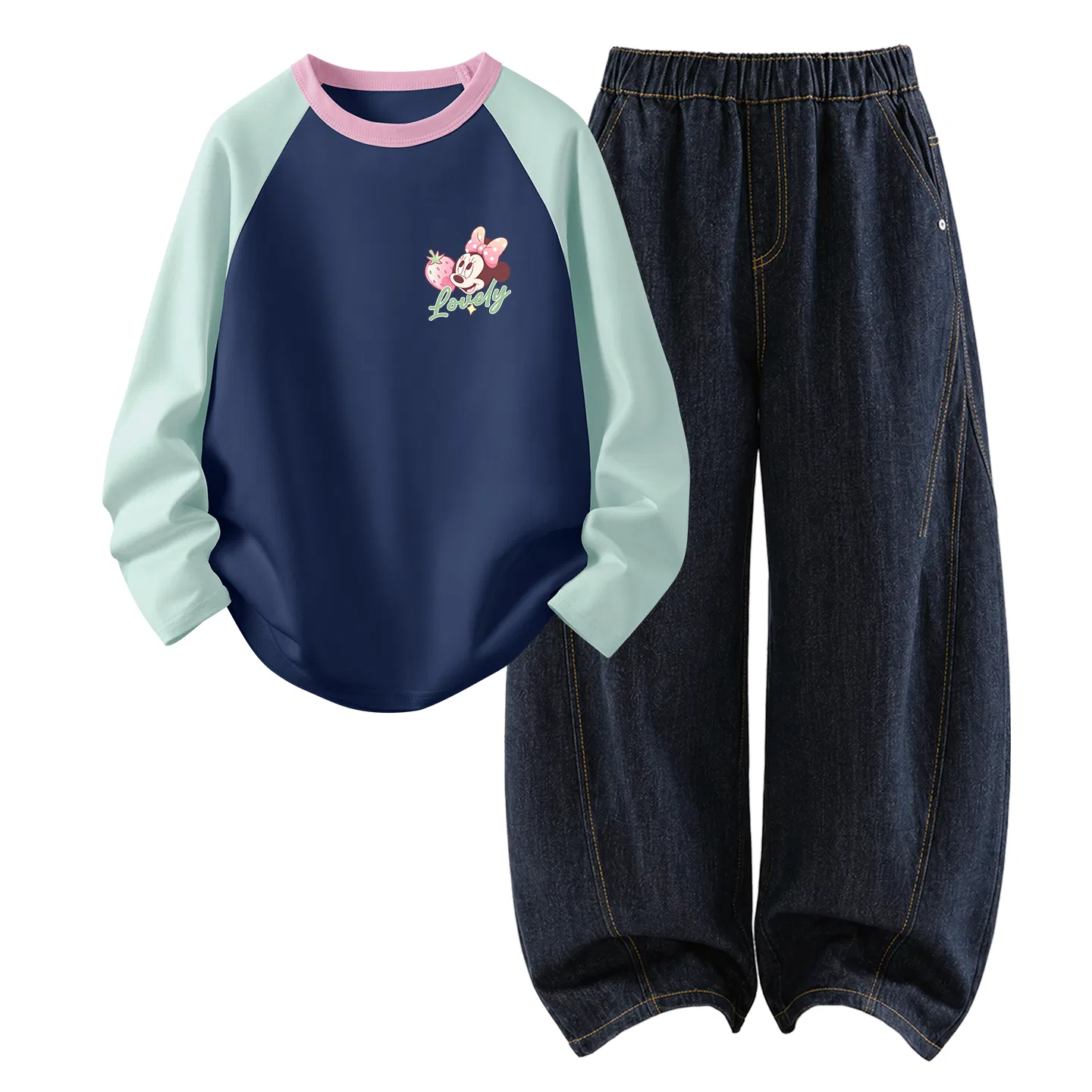 Детский комплект спортивной одежды с длинным рукавом Disney, Dark Green Blue/Denim Black Blue — фото 3