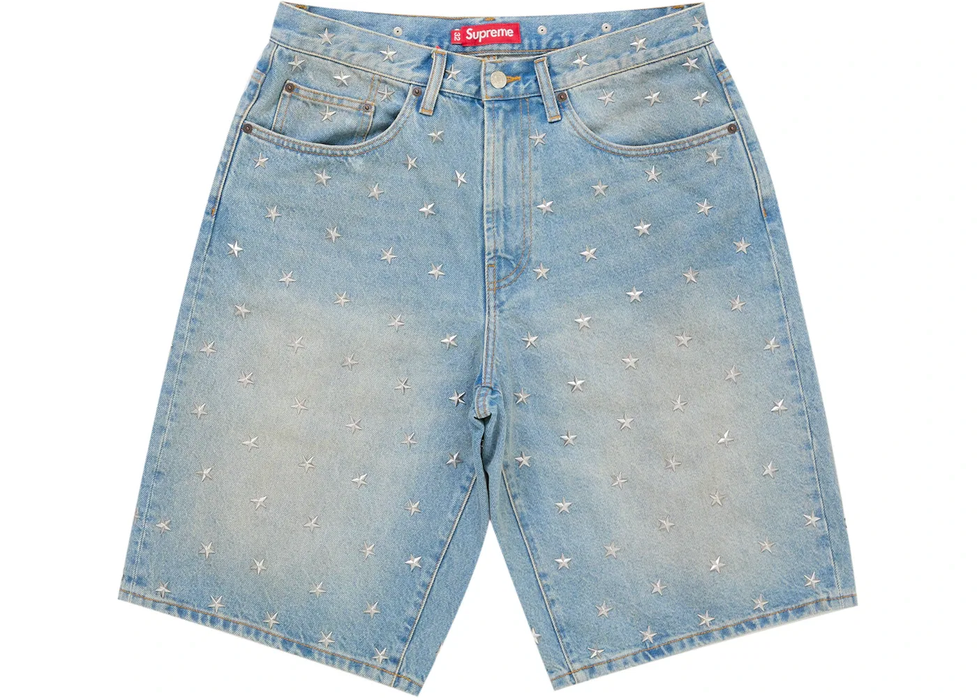 Мужские шорты с металлическими шипами Supreme Stars Studded Baggy Denim Short, Washed Indigo