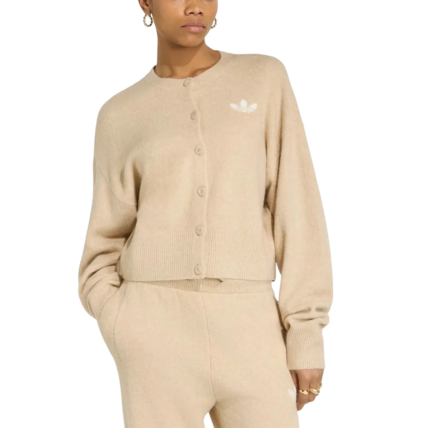 Женская куртка Essentials Knit Cardigan Asia Sizing 'Khaki Three' adidas, Khaki Three — фото 3