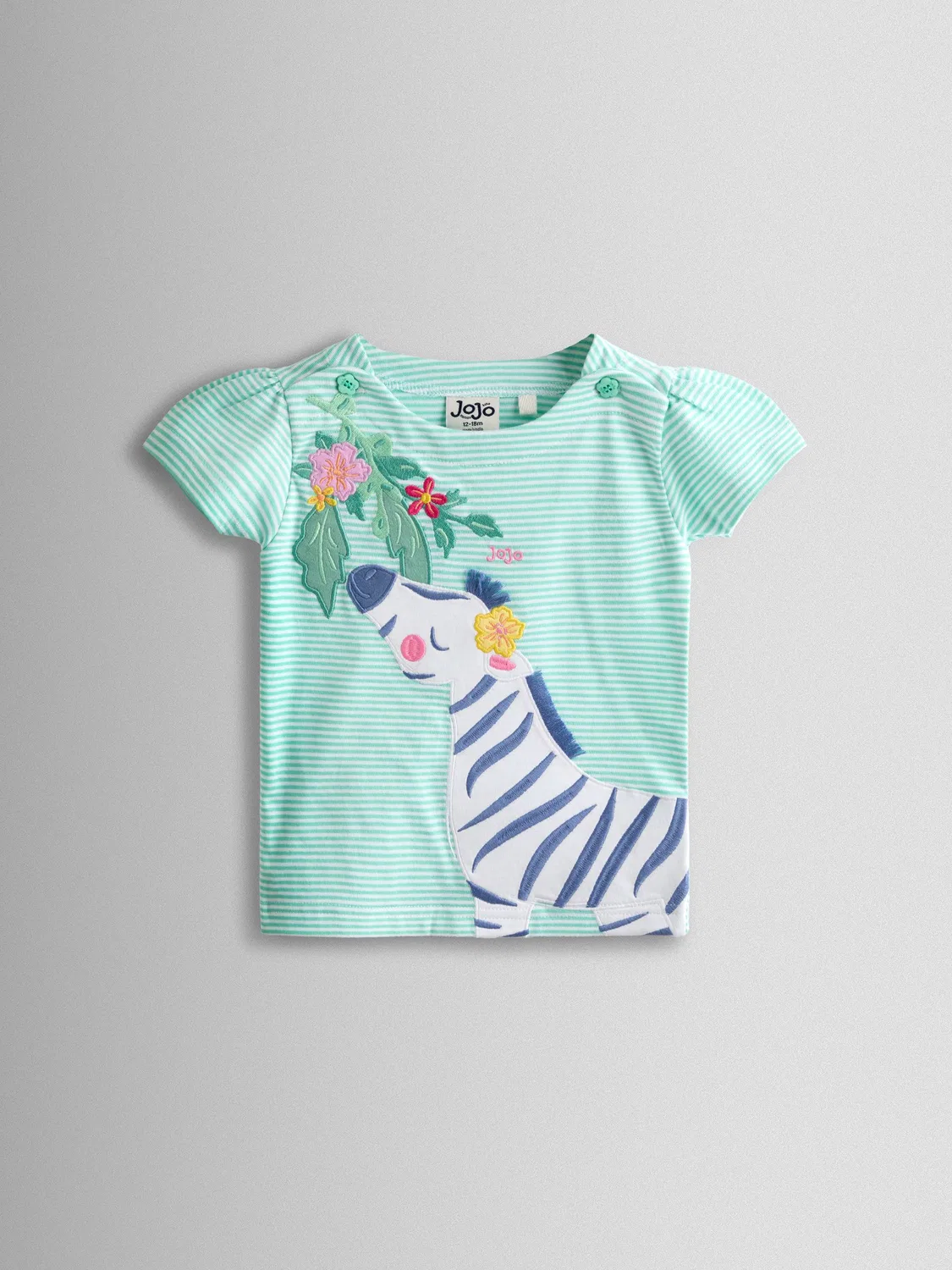 Футболка с аппликацией зебры, Green Safari Zebra, JoJo Maman Bébé, зеленая