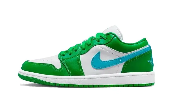 Детские кожаные низкие кроссовки с принтом Air Jordan 1 Low Jordan, Lucky Green Aquatone