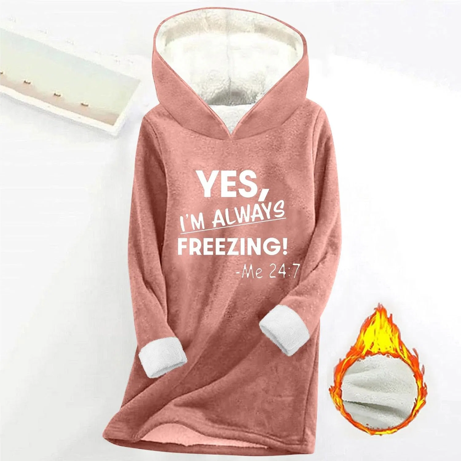 Женское худи с принтом Yes I'm Always Freezing Me 24:7, розовый — фото 4