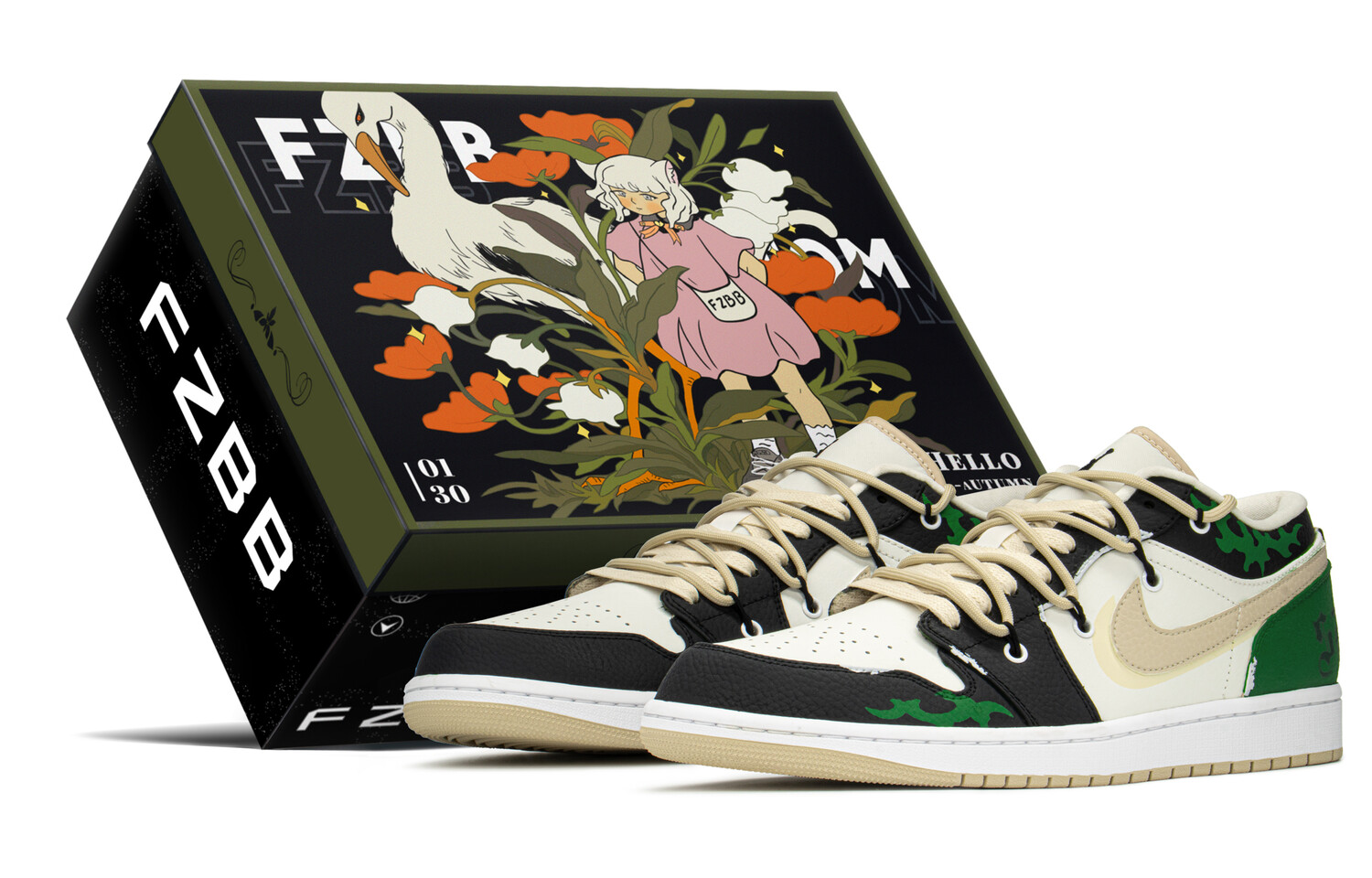 

Кроссовки Air Jordan 1 Vintage Basketball Shoes Men Low-Top Black-white-green Rice