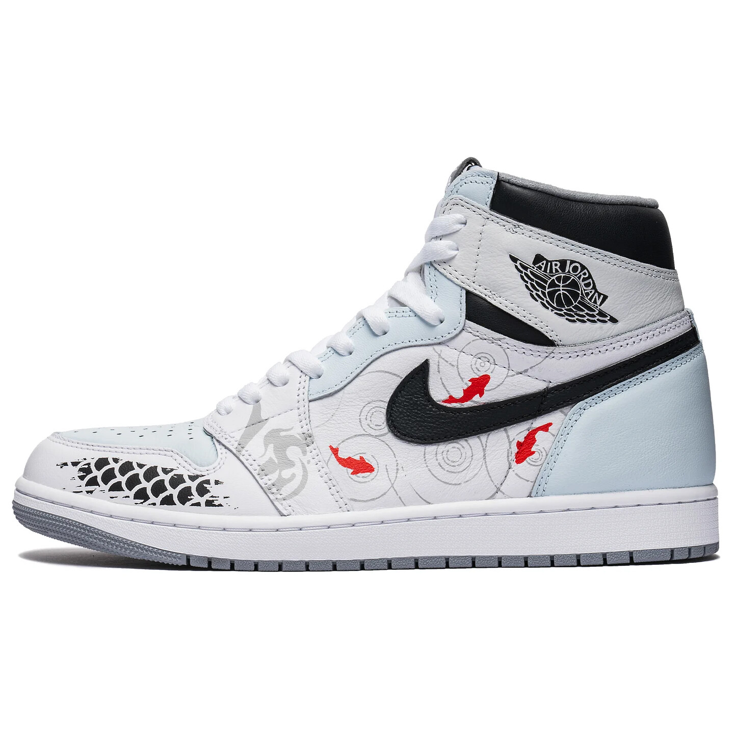 

Кроссовки Air Jordan 1 Vintage Basketball Women's High-Top, белый/голубой/черный