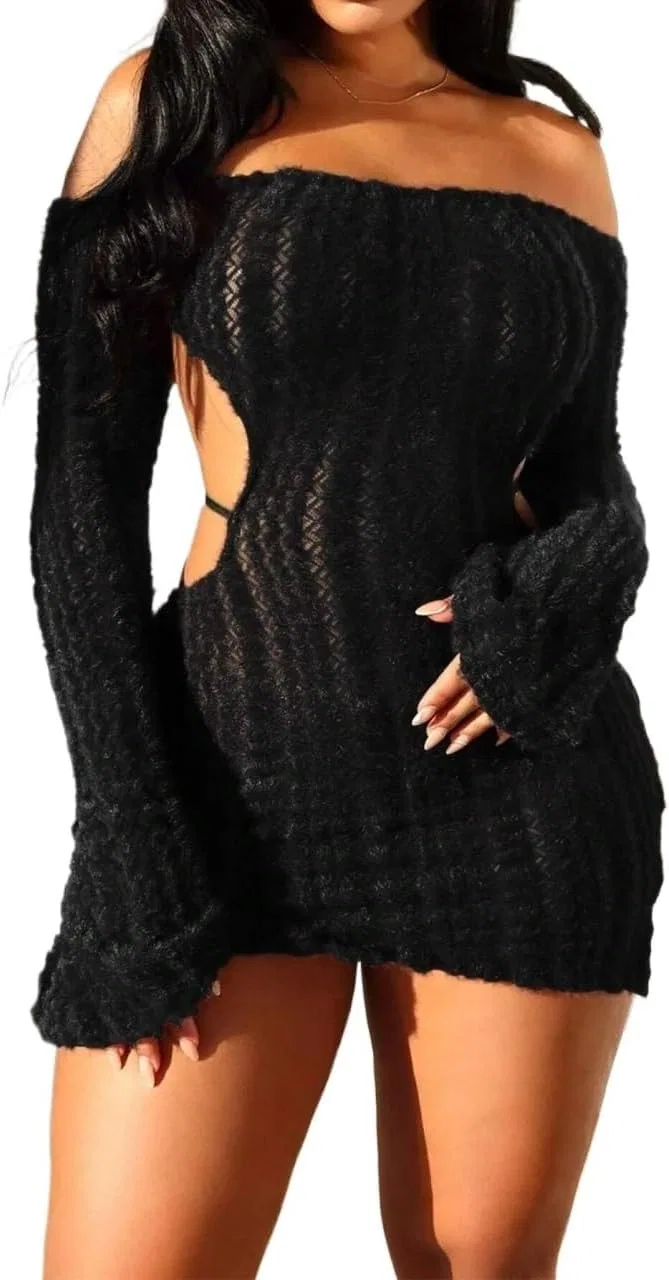 Женское короткое платье с вырезами Yuchenda, Black