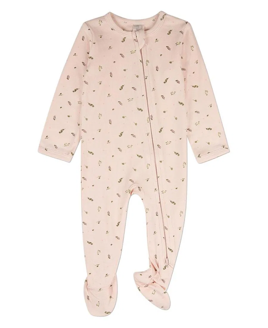 Боди-комбинезон с длинным рукавом, с принтом Tiny Leaves MeMoi, Barely Pink