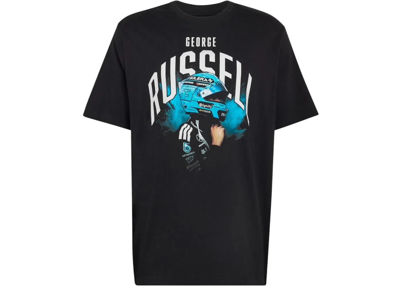 Мужская футболка с принтом Mercedes AMG Petronas Formula 1 Team George Russell Tee Adidas, Black