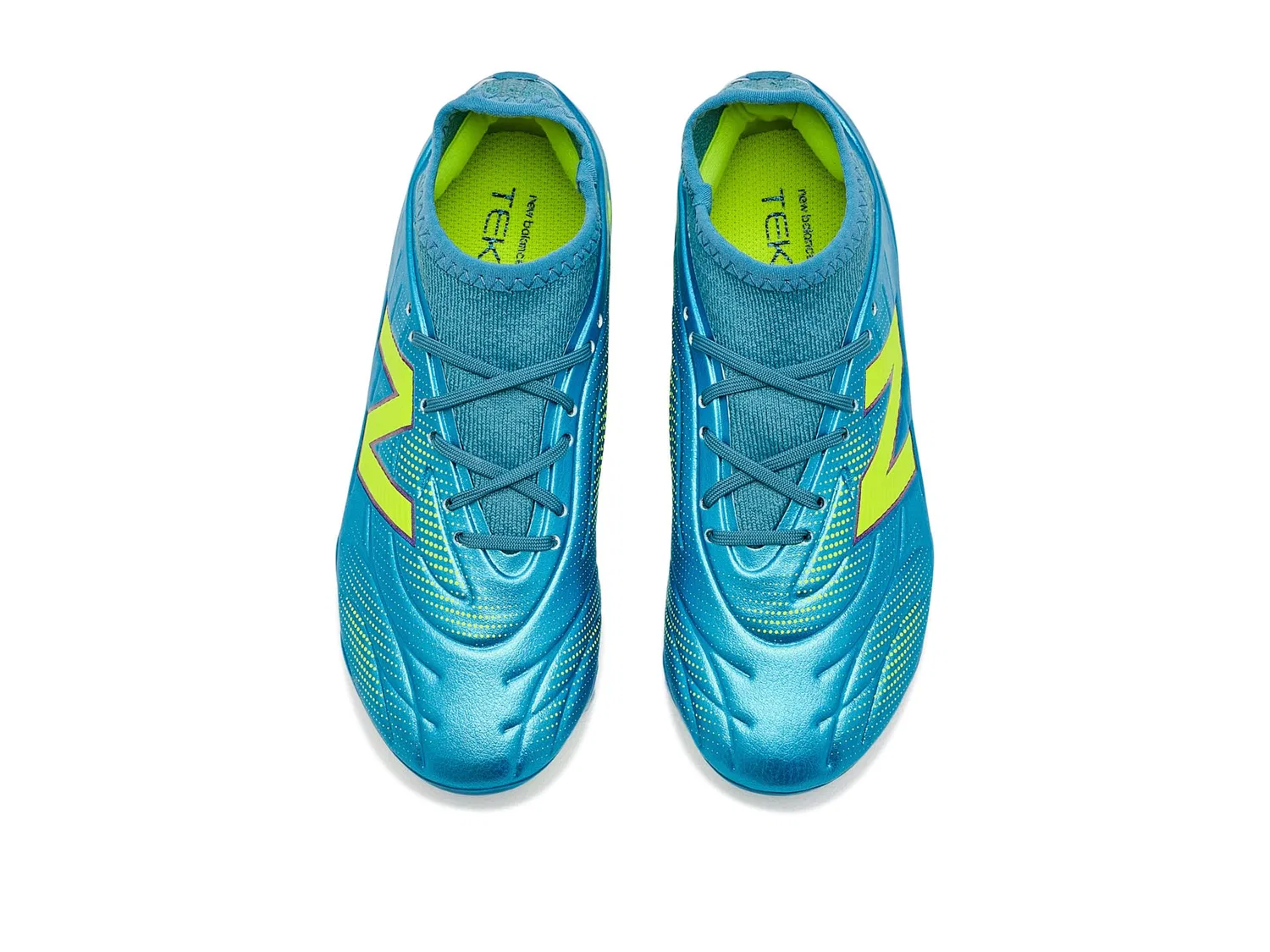 Бутсы Tekela Team Low Laced Junior Fg V5 (для маленьких и больших детей) New Balance Kids, Metallic Blue/Alkaline Green — фото 3