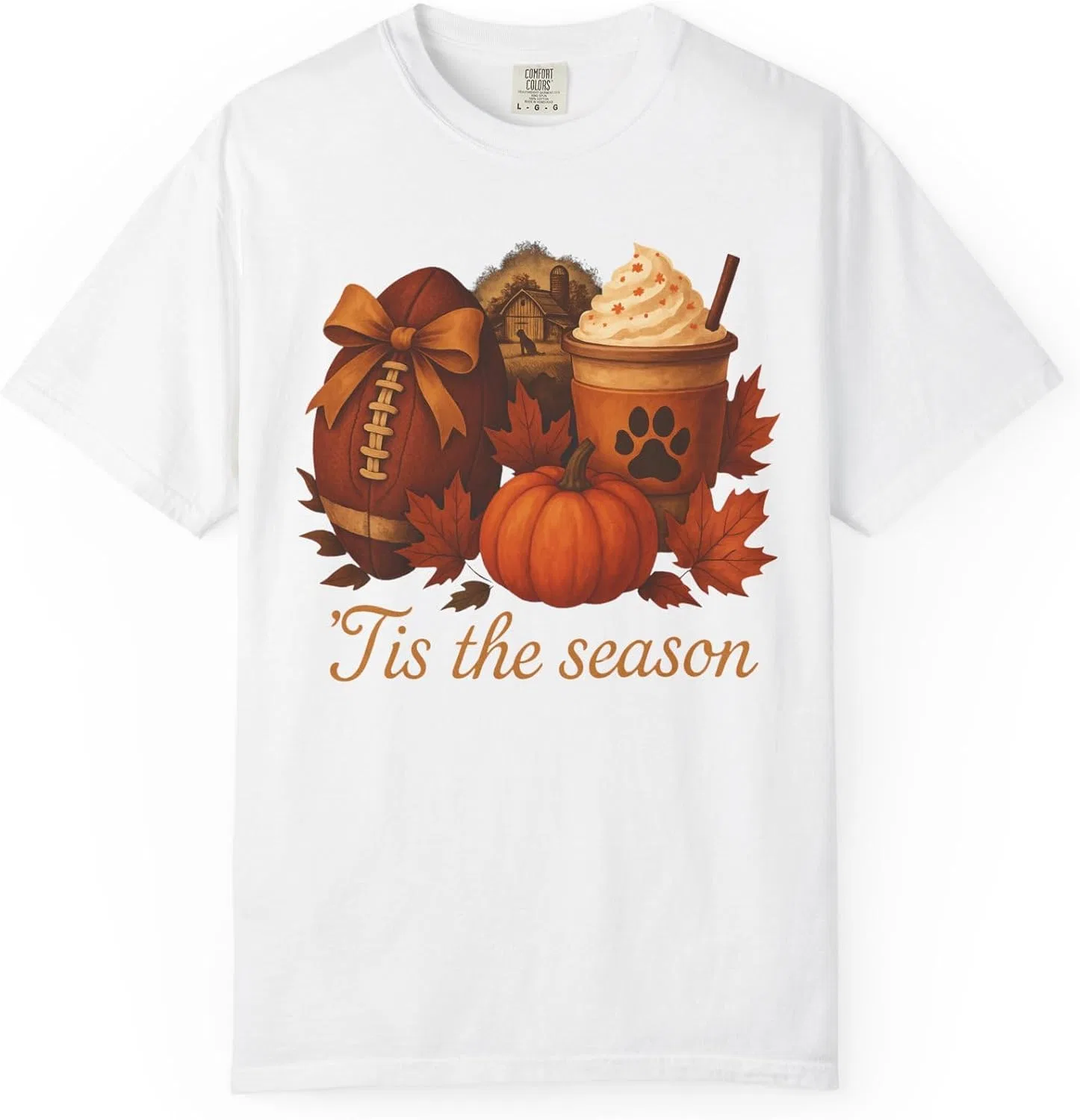 Женская футболка с тыквенными пряностями и лапой Pumpkin Spice Paw Print Football Top, White