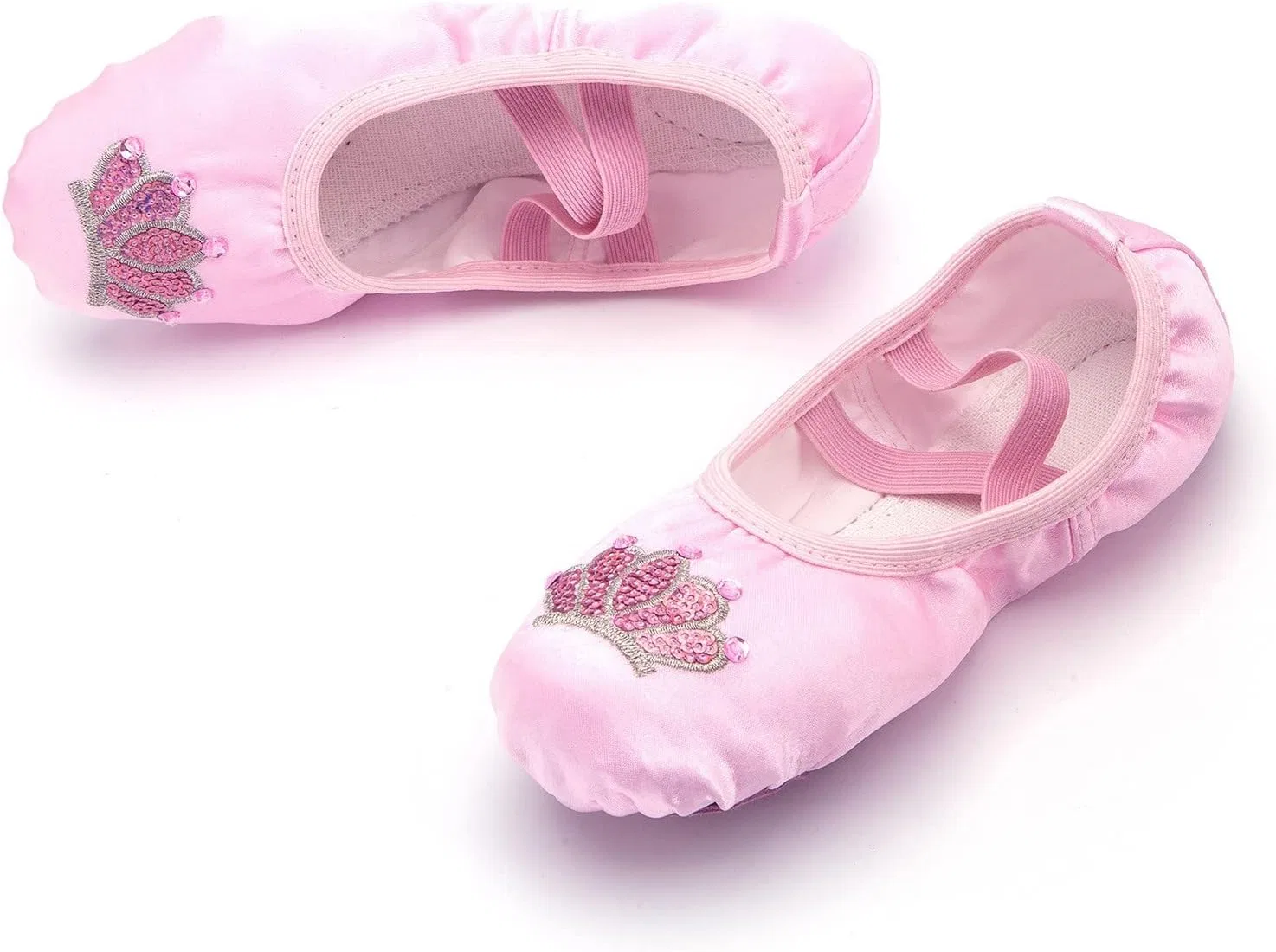 Детские балетки для девочек из кожи и атласа, Pink — фото 3