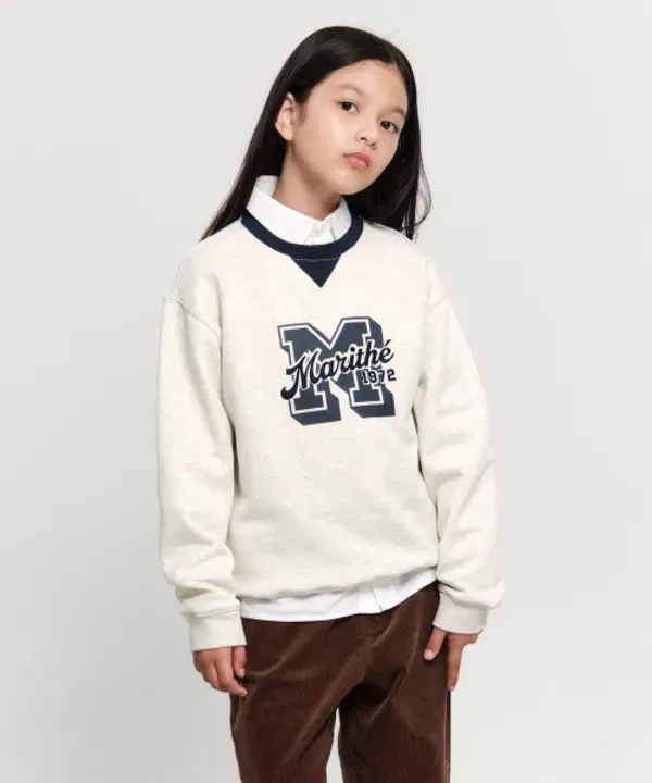 Свитшот с логотипом, оверсайз, Marithé Kids, овсяный