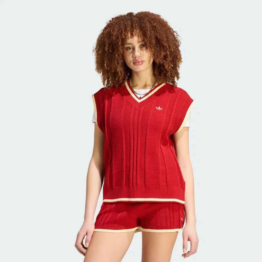 Женский свитер с V-образным вырезом Cable Knit Vest adidas Originals, Красный