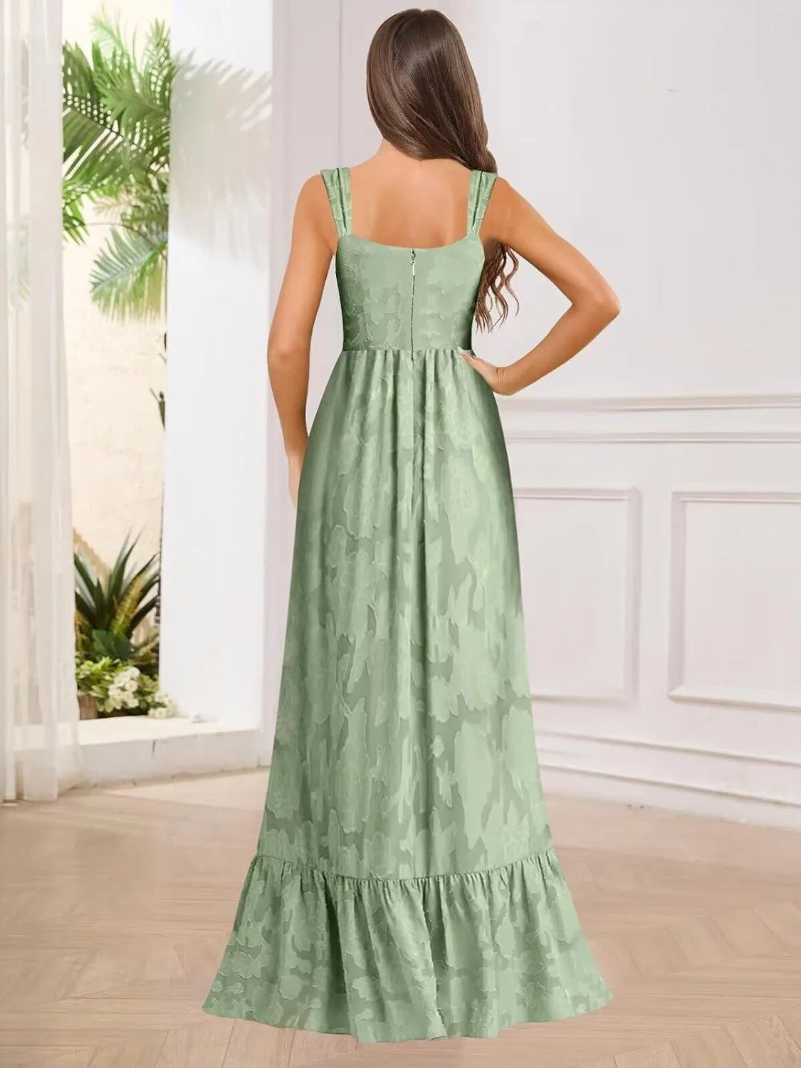 Женское длинное платье с жакардовым кружевом YH108, Emerald Green — фото 2