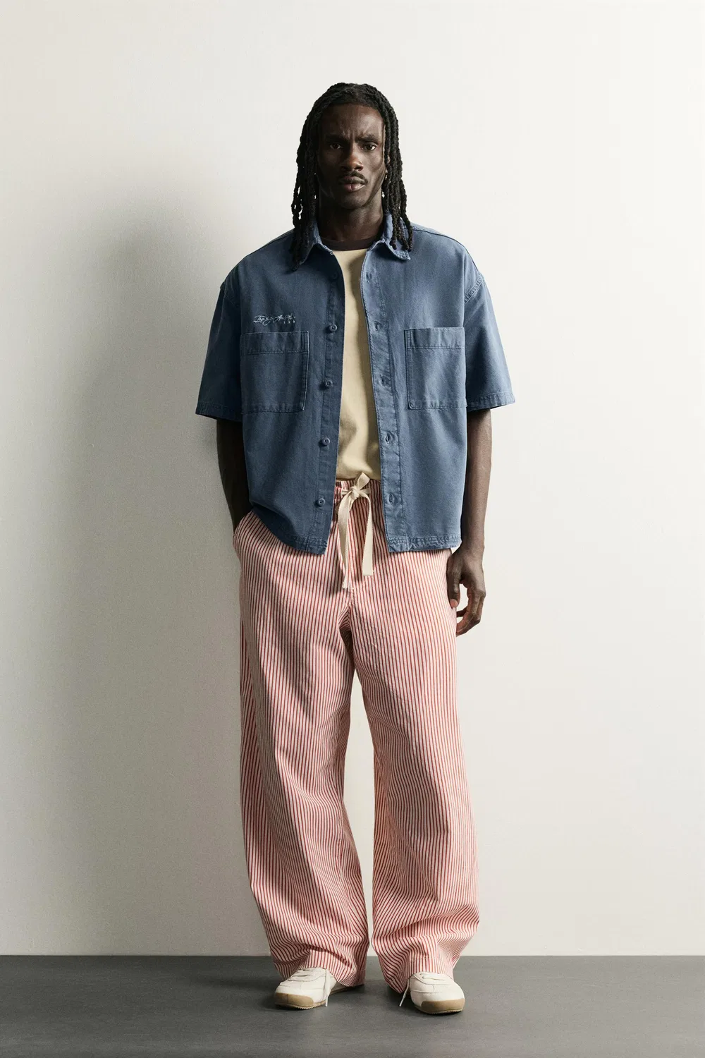 Комбинированная рубашка свободного кроя ZARA, Blue