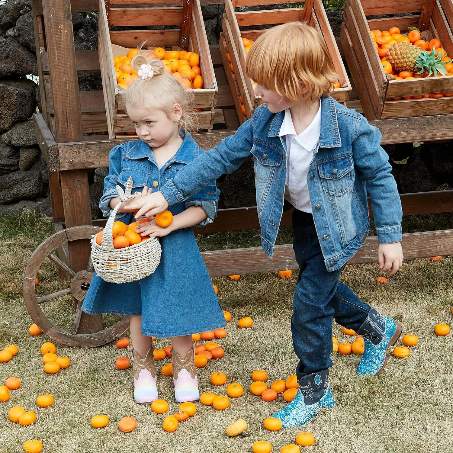 Детские сапоги-казаки для девочек и мальчиков IUV KIDS, Blue Glitter — фото 2