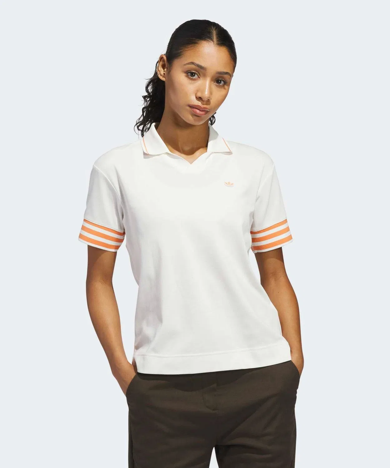 Женское поло с V-образным вырезом, с коротким рукавом Adidas, White