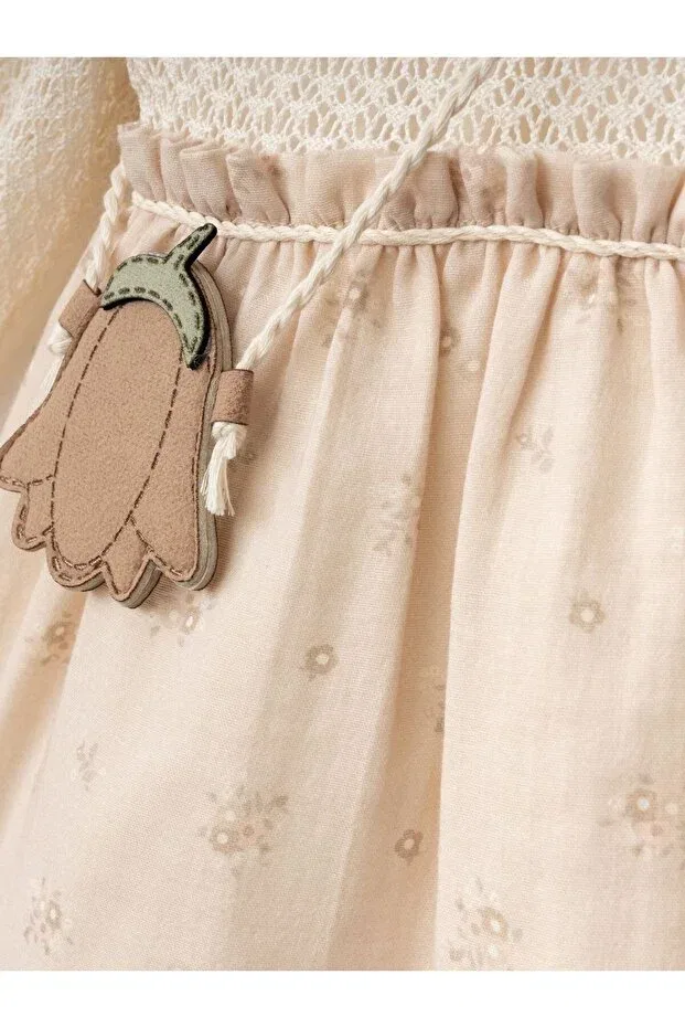 Детское платье для девочек кружевное Floral bag muslin dress Cherrys Bebek, Beige — фото 3