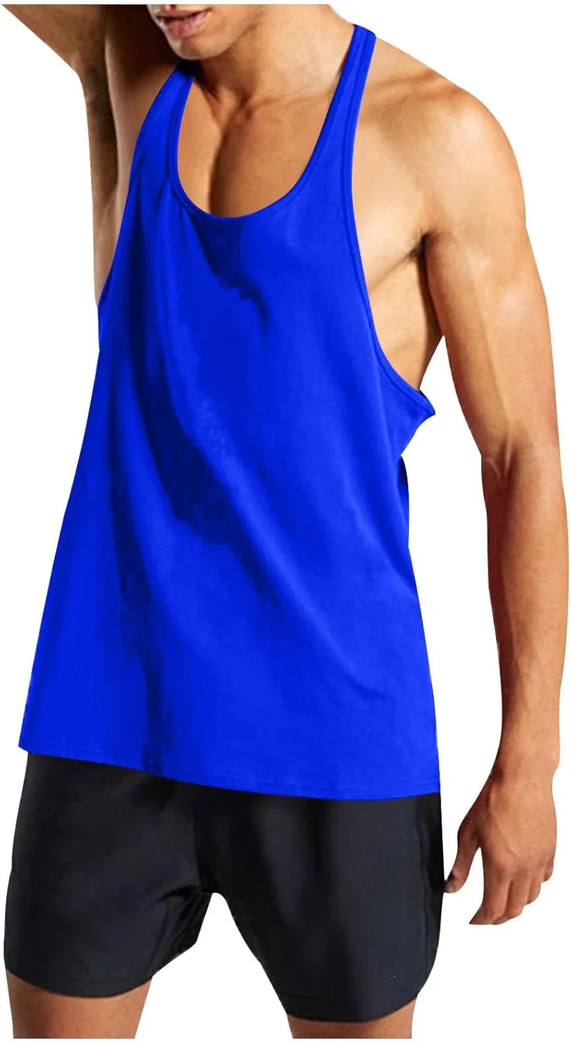 Мужской топ для тренировок, безрукавка, Quick Dry Cotton, синий