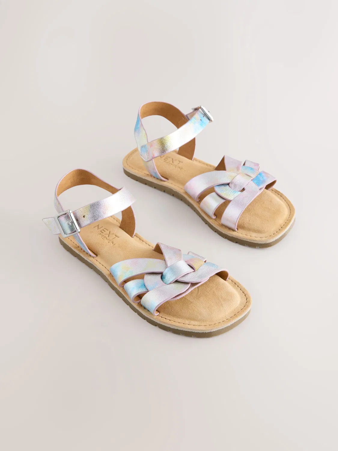Сандалии кожаные плетеные, Pastel Metallic Next