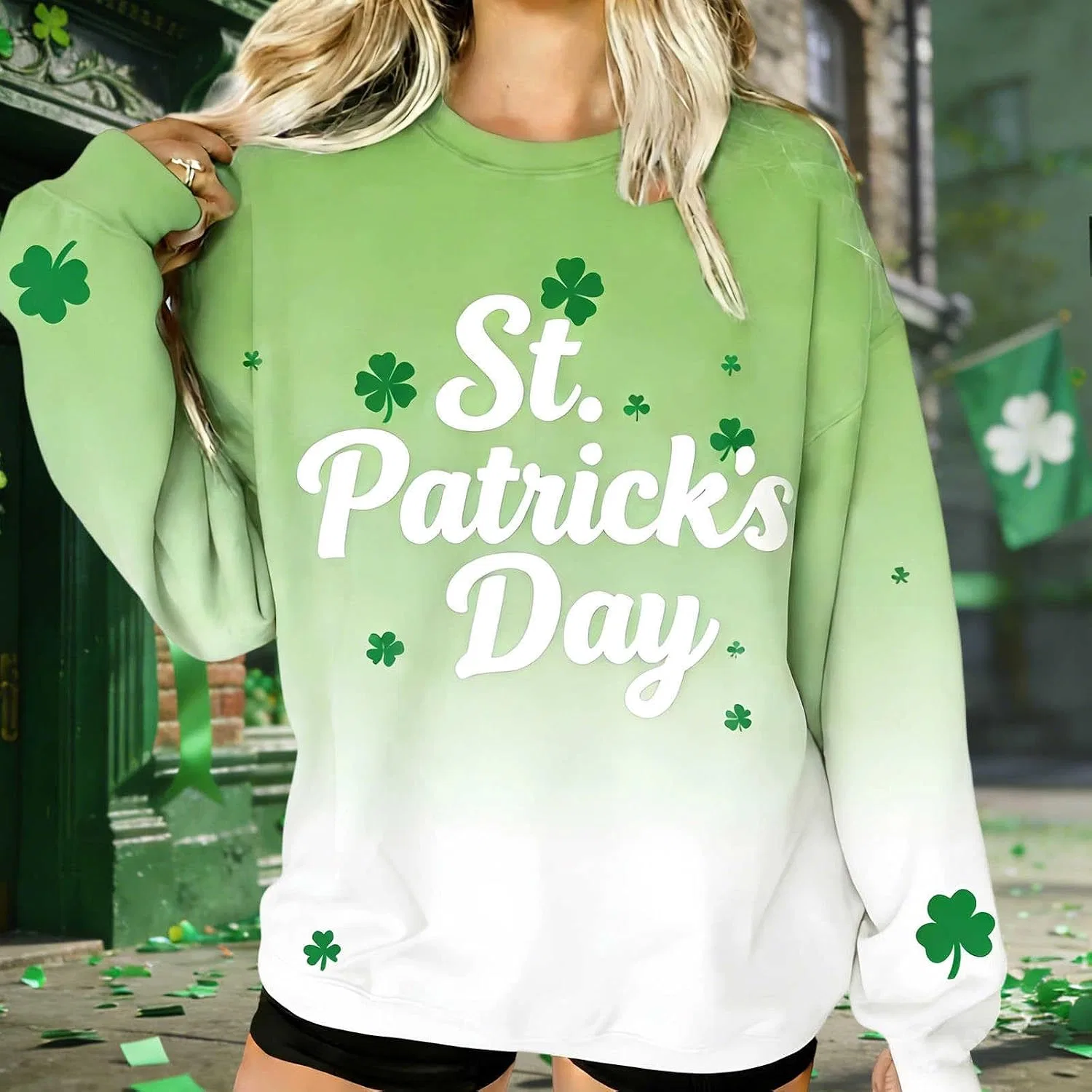 Женский свитшот с принтом St Patricks Day, белый — фото 2