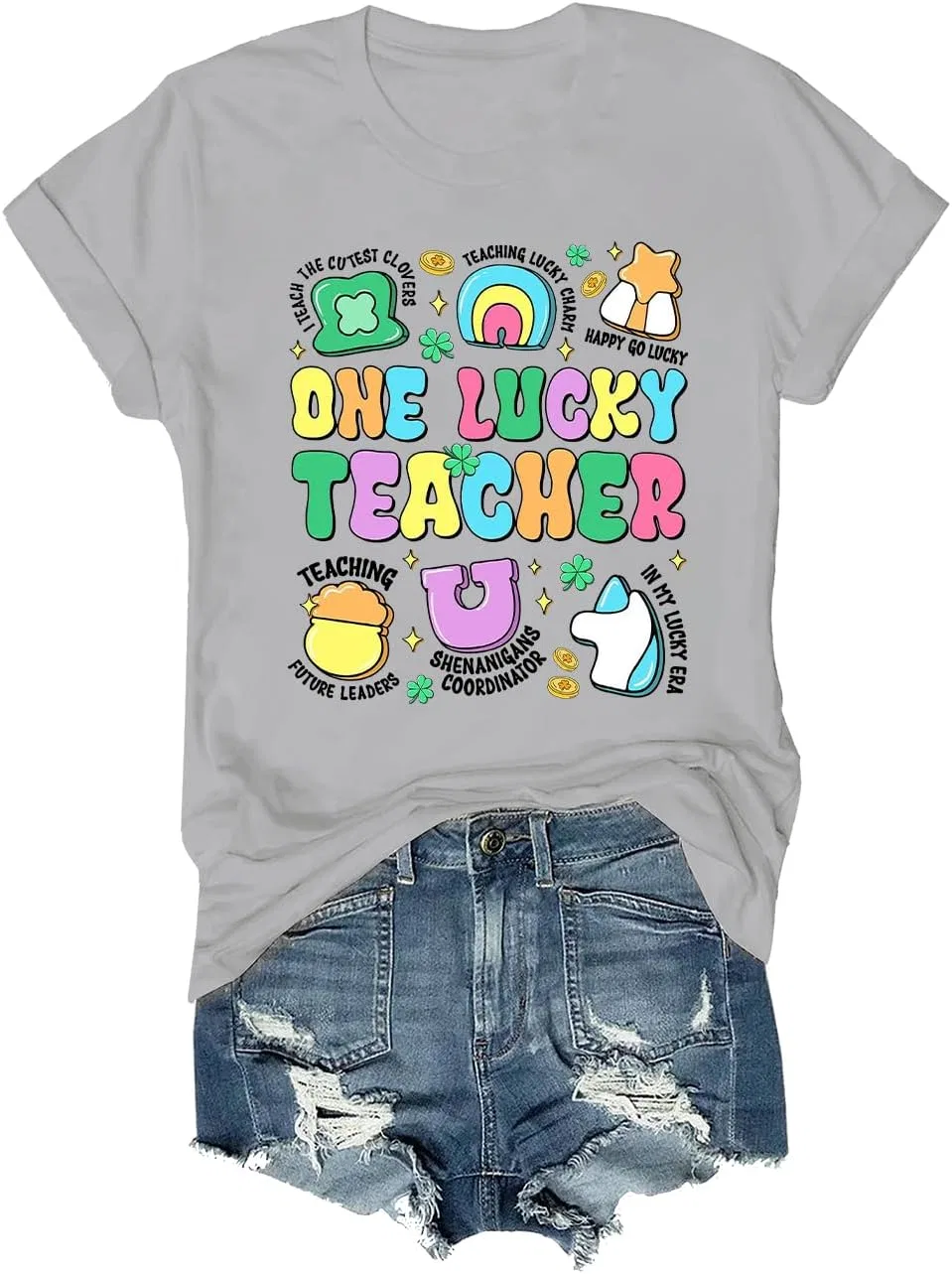 Футболка с принтом клевер Unisex, Grey