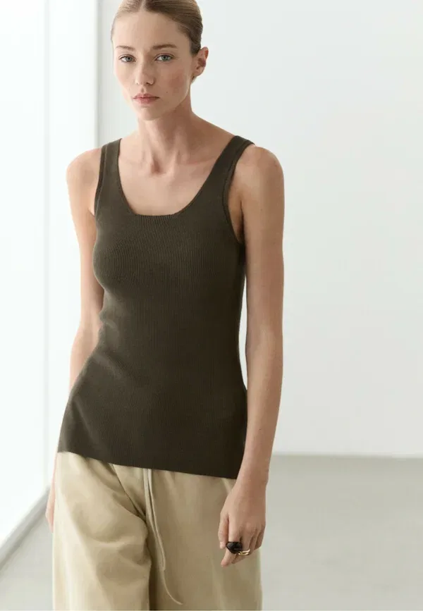 Топ из хлопка, Massimo Dutti, оливковый
