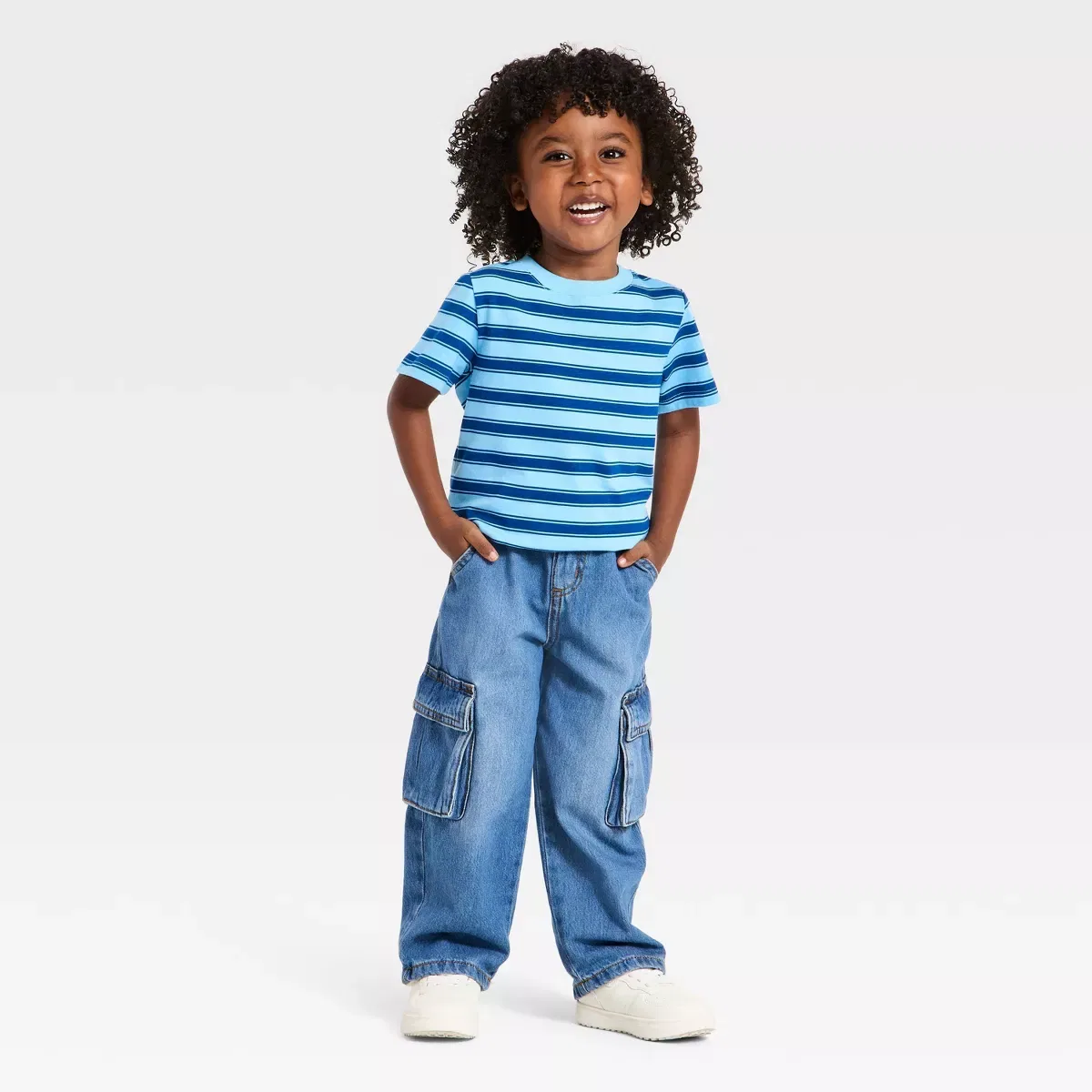 Детское футболка с коротким рукавом с принтом в полоску INFANT/TODDLER BOY, Blue — фото 3