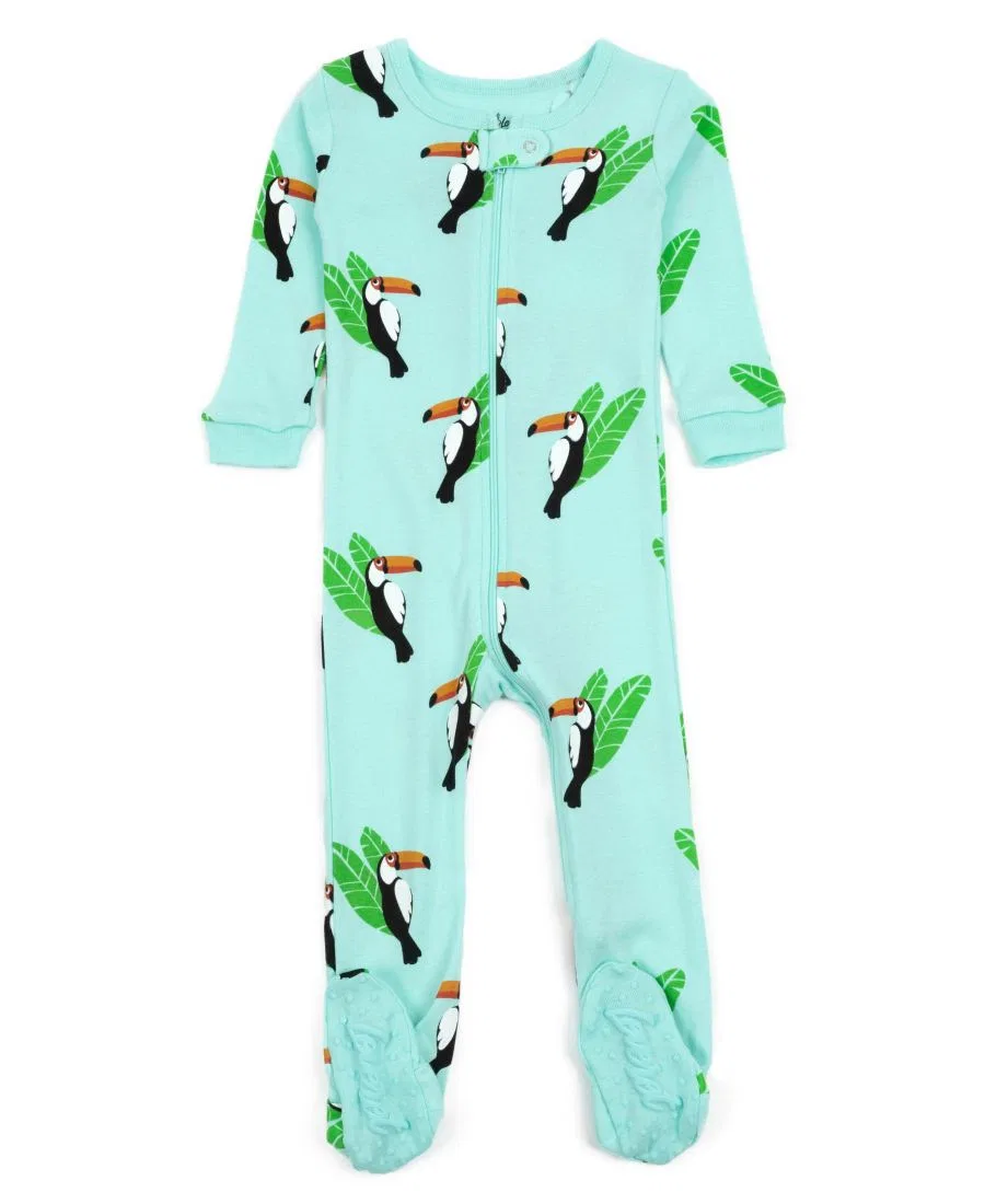 Детский комбинезон-пижама с ножками, с принтом Leveret, Toucan Bird Aqua Blue