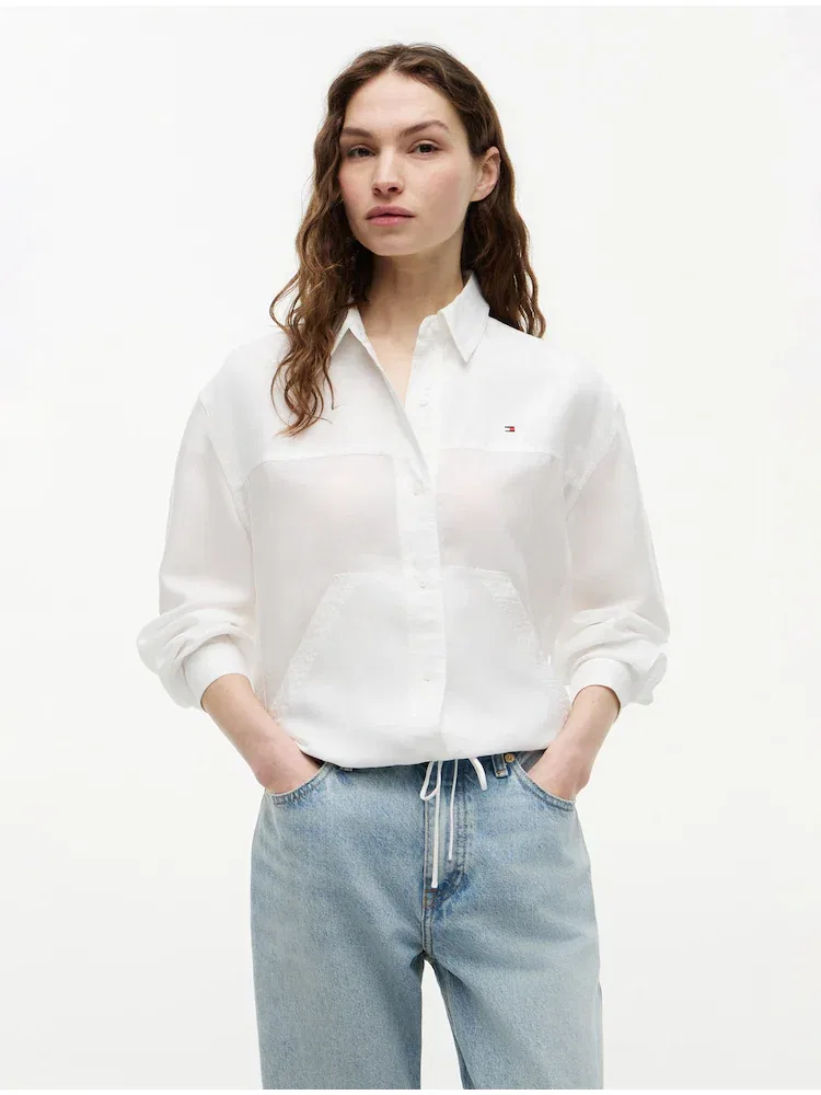 Рубашка с длинным рукавом из льняной смеси TOMMY HILFIGER, Ivory