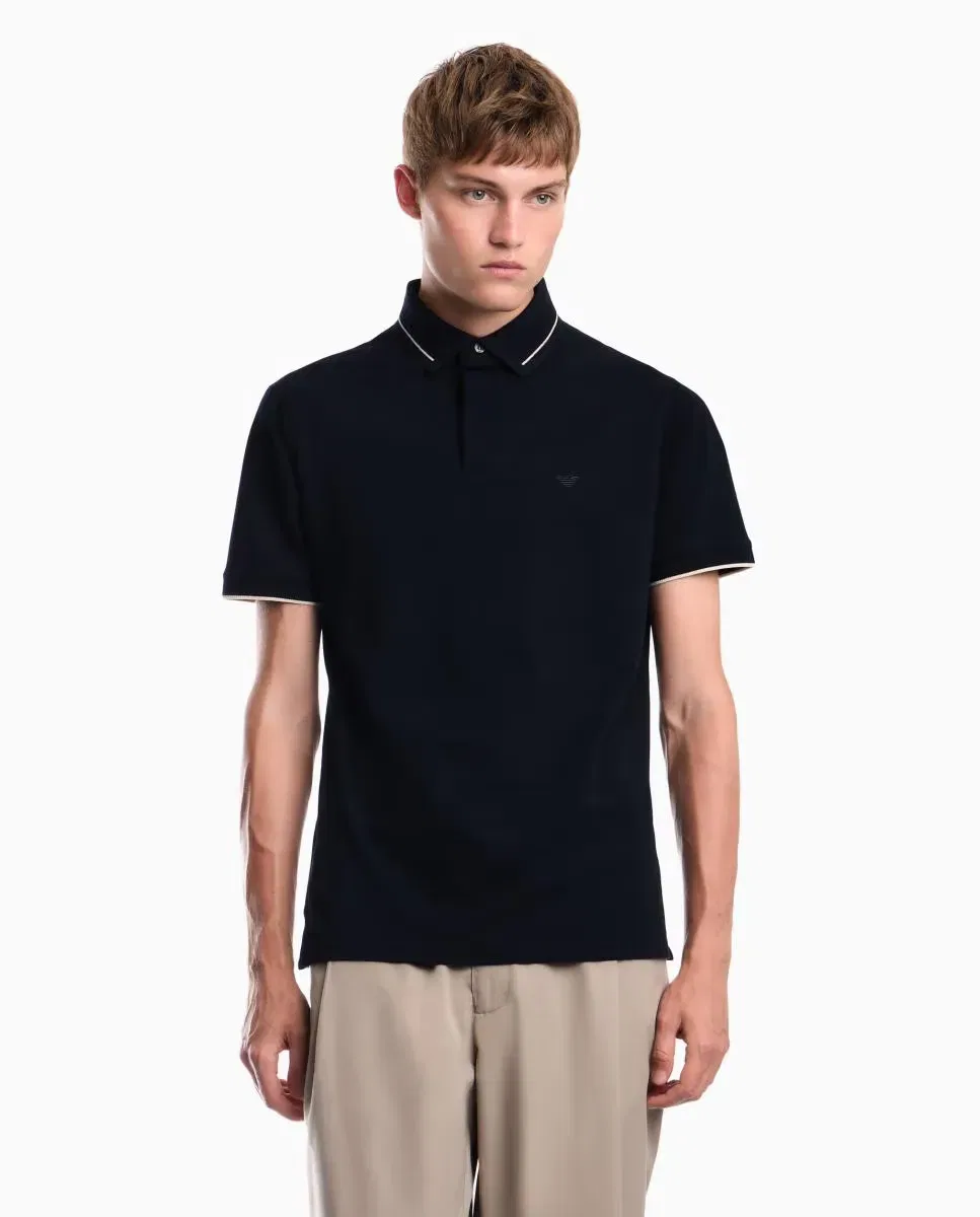 Мужское поло slim fit с вышивкой Emporio Armani, Azul Marino