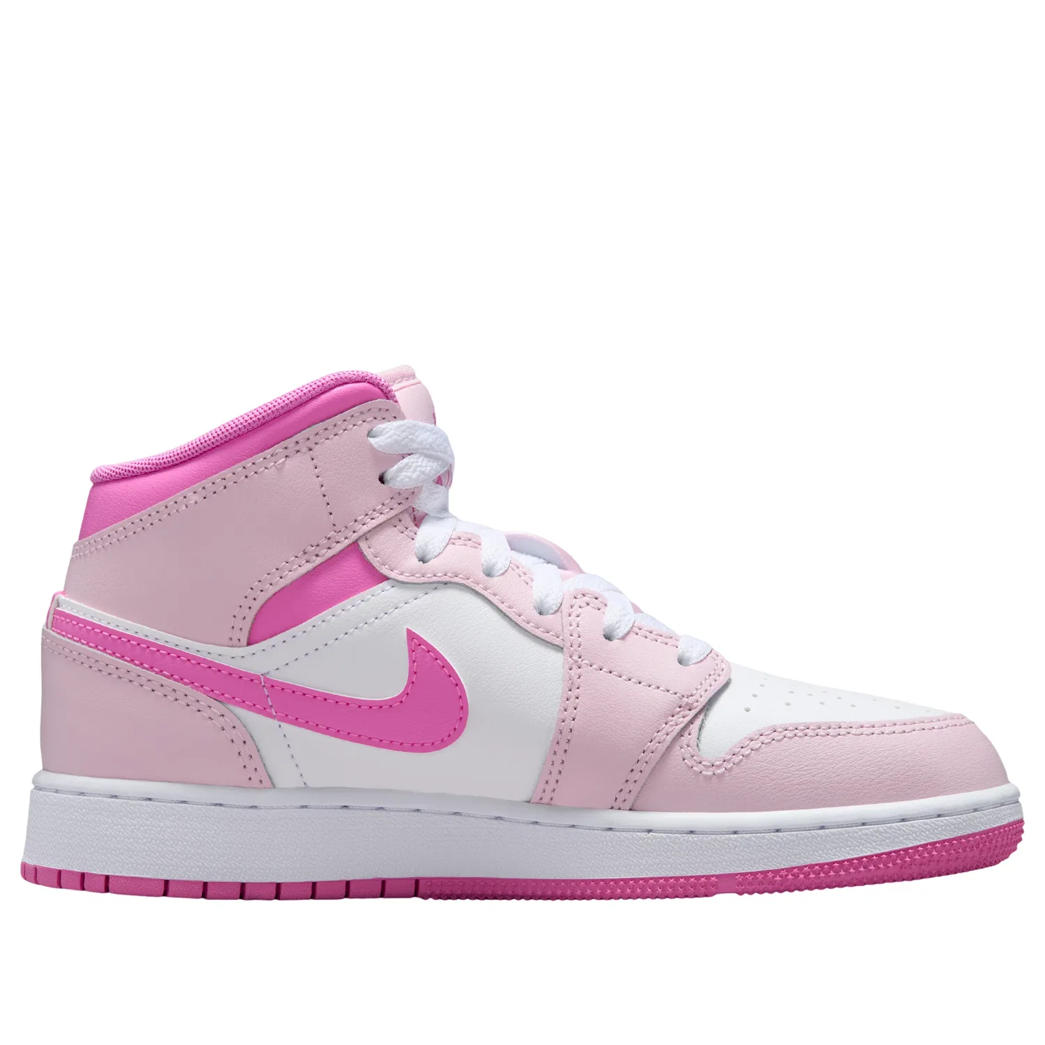 Детские кроссовки для девочек с кожаным верхом Air Jordan 1 Mid Pink Foam White, розовый — фото 2