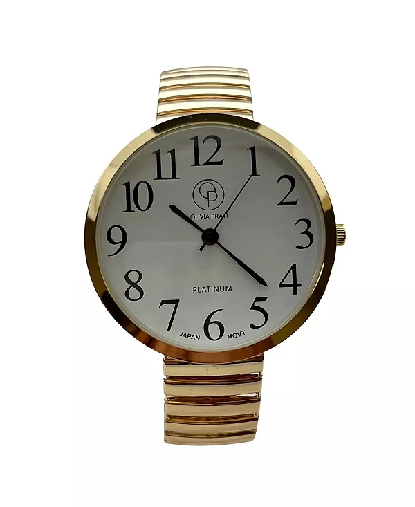 

Женские часы с золотым эластичным ремешком и большим циферблатом блестящих цветов Olivia Pratt, gold