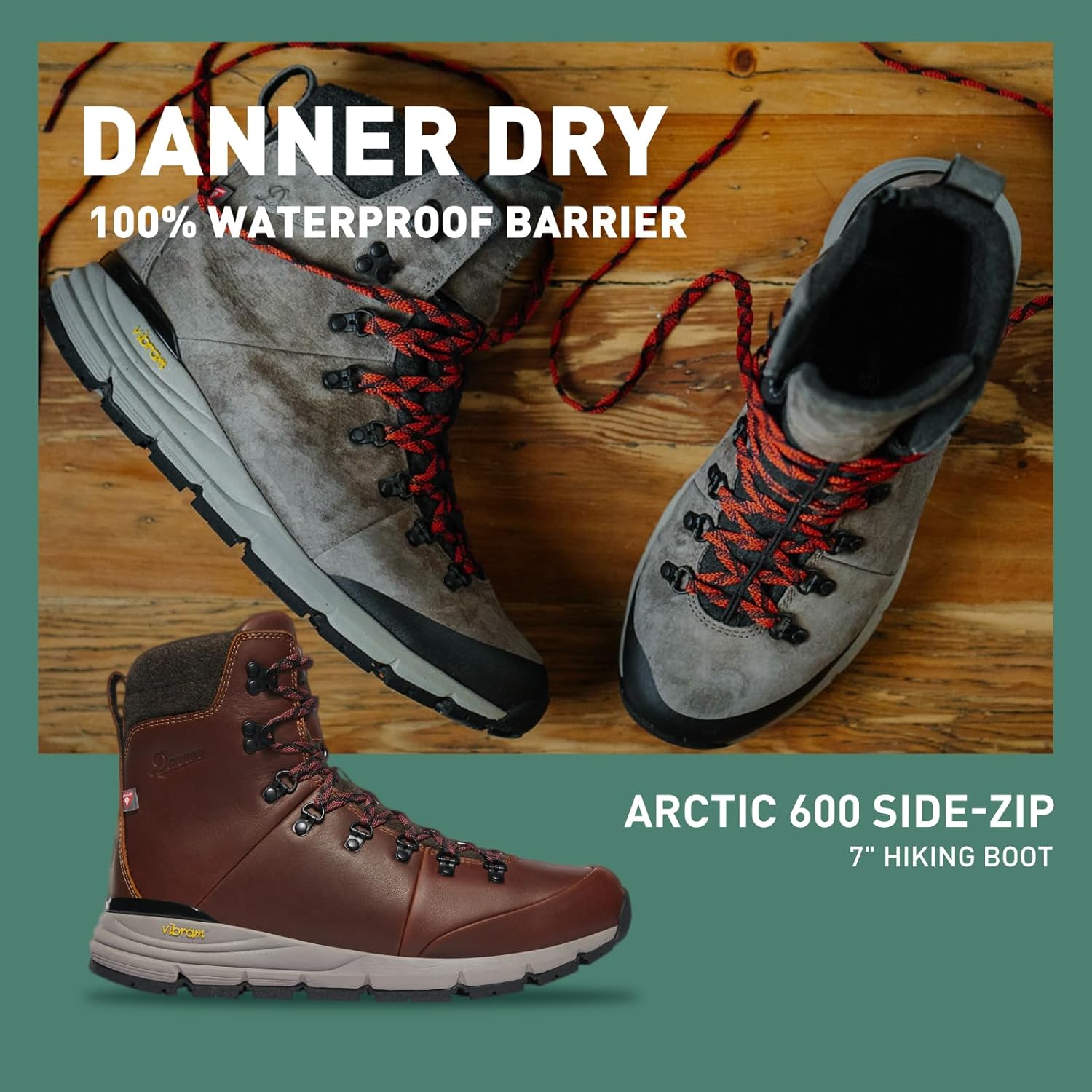 Мужские водонепроницаемые туристические ботинки Danner Arctic 600 Side-Zip 7 200G, утепленные, прочные, для любых погодных условий, Roasted Pecan/Fired Brick — фото 2