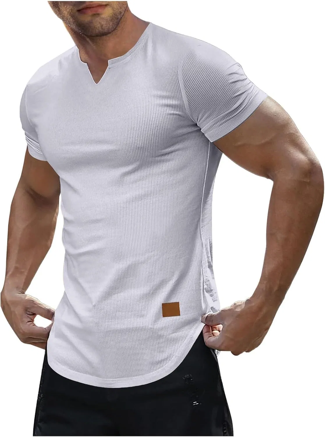 Мужская облегающая футболка с V-образным вырезом Henley Summer Casual, White