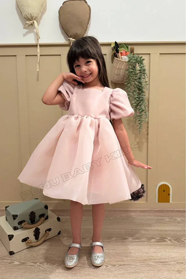 Детское платье для девочек с воздушным рукавом Penu Baby Kids, Powder — фото 4