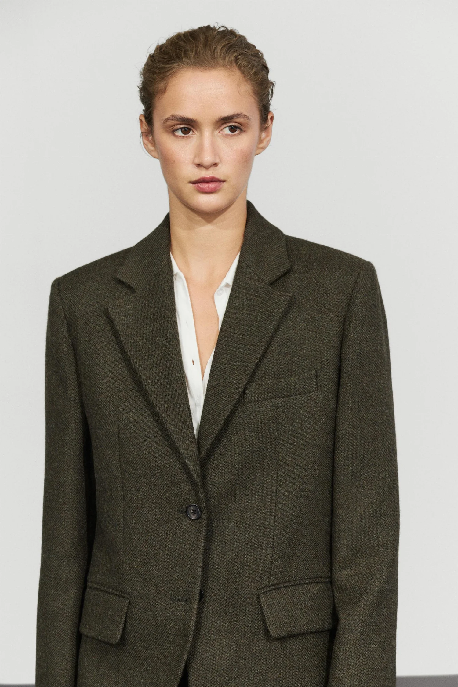 Пиджак Massimo Dutti 100% Melange Wool, светлый хаки — фото 3