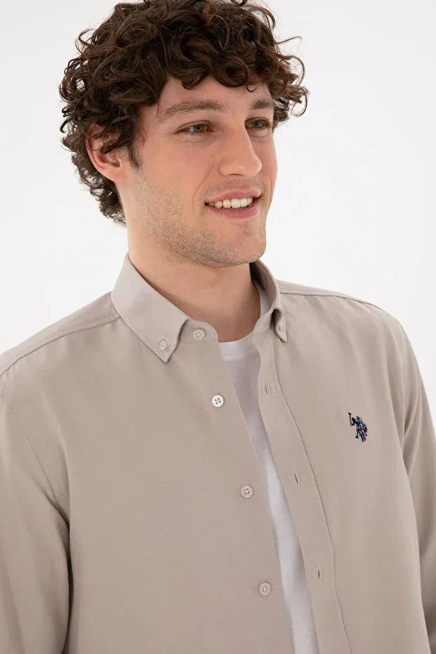 Мужская рубашка с длинным рукавом Basics U.S. Polo Assn., Stone — фото 3