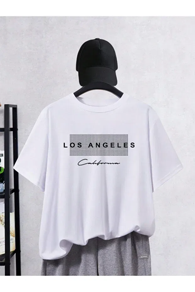 Детская футболка с принтом Unisex men/women colorful los angeles custom printed oversize cotton crew neck t-shirt Revasser, White — фото 2