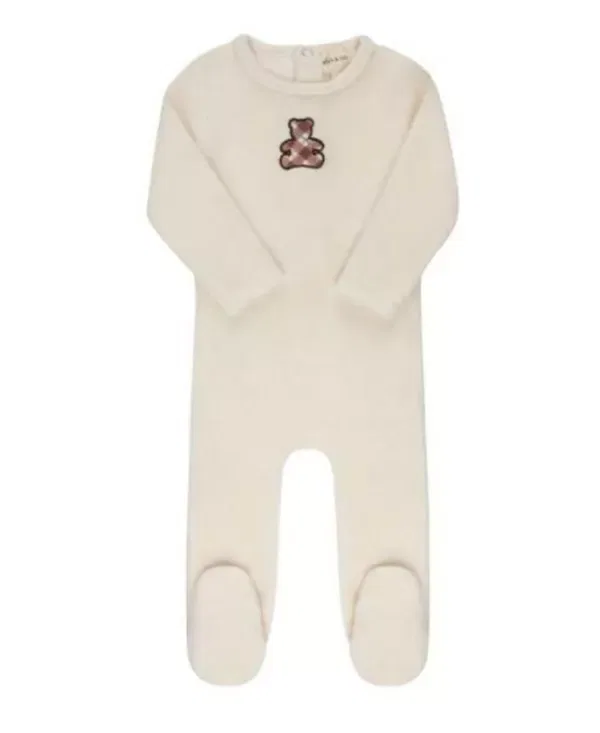 Детский комплект из велюра с принтом Plaid Bear Collection Ely'S & Co., Ivory Girl — фото 2