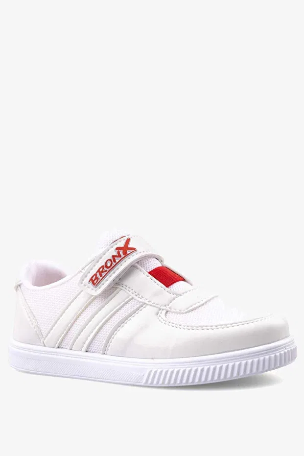 Детские туфли для девочек с липучкой White/Red Bronx, White/Red