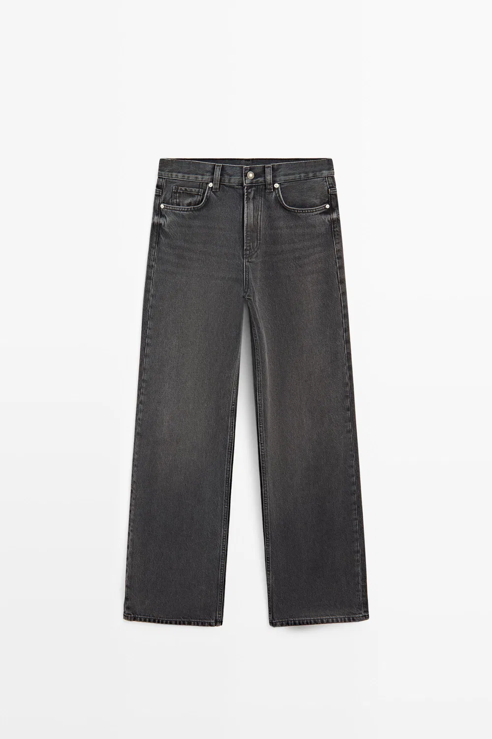 Джинсы Massimo Dutti High-Waist Wide-Leg, серый